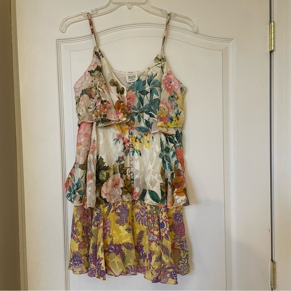 NWT Hemant and Nandita Short Dress with Tie Up Belt in Pink Tier Dress